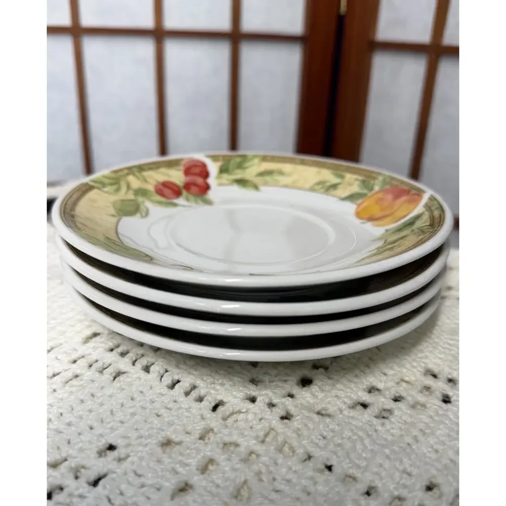 Set of 4 Vintage Gibson Fruit Pattern Saucers 6” | Cherries Grapes Peaches